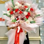 BÓ HOA TIỀN LỚN TONE ĐỎ HỒNG