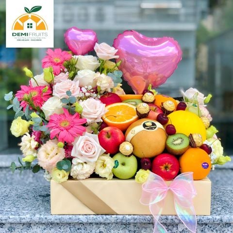 KHAY GỖ TRÁI CÂY KÈM HOA