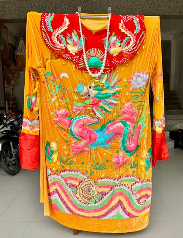 ÁO BÀ RỒNG NỔI NHUNG - VÀNG